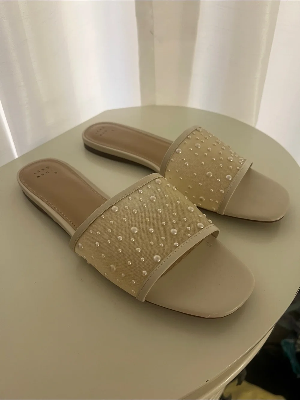 a new day Cream Slide Sandals with Pearl Beading